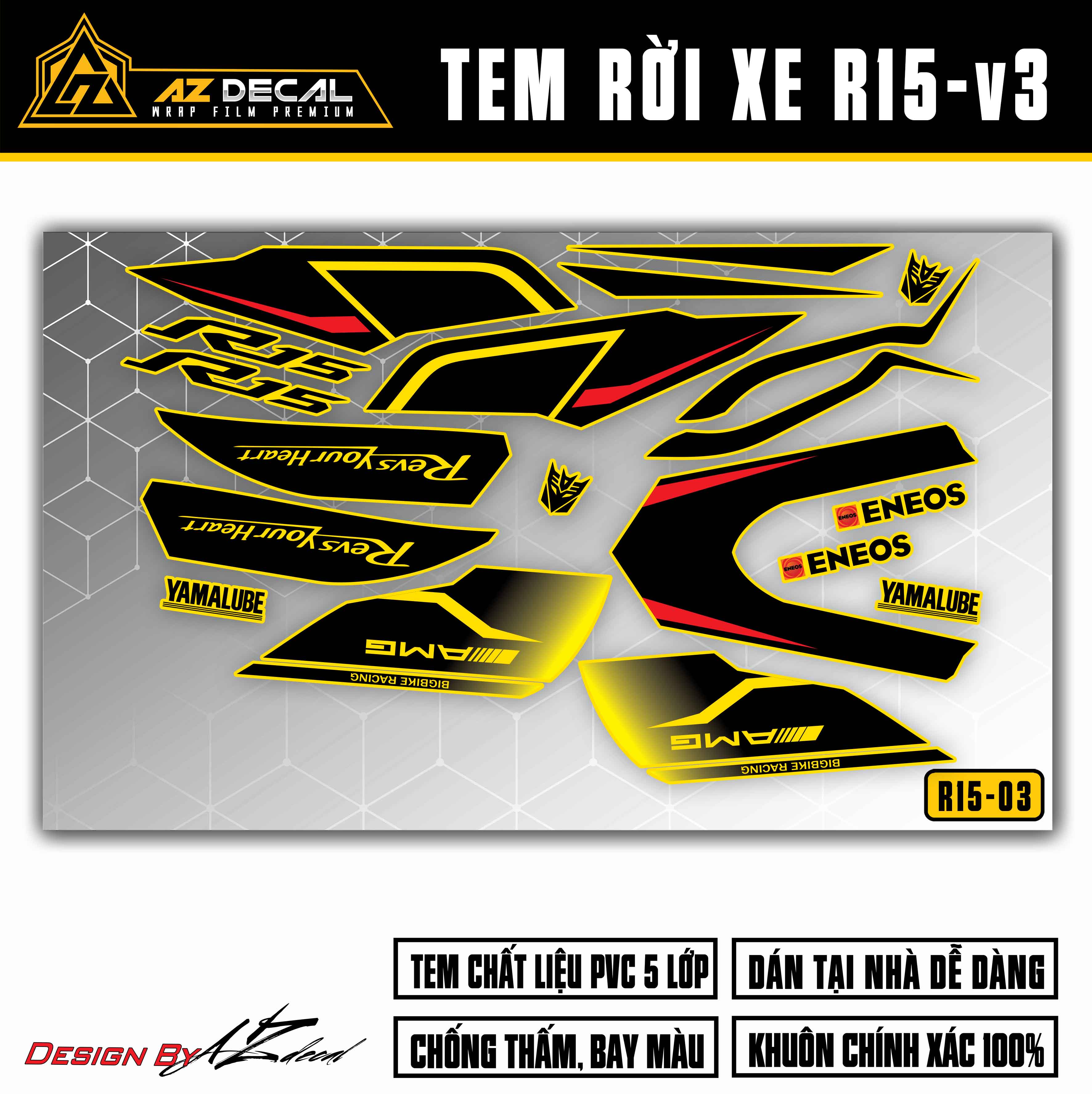 Tem Xe R15V3 Đẹp Mẫu AMG Revise Your Heart | R15V303 | Decal Dán Xe Màu Đen, Xám, Đỏ, Vàng, Xanh GP - Azdecal