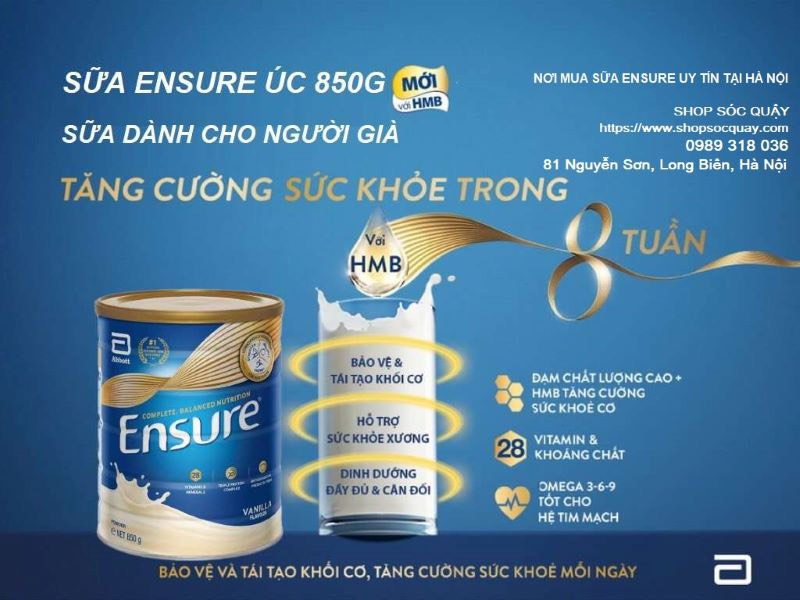 Sữa Bột Ensure Úc Lon 850g
