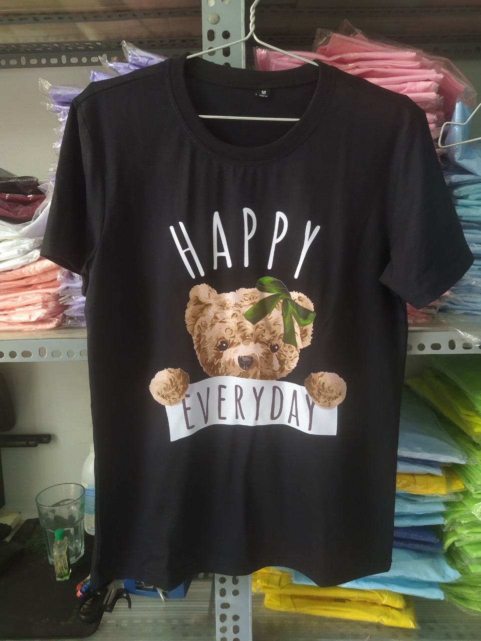[HCM]Áo thun TAY NGẮN Gấu happy everyday (TAY LỠ IB)