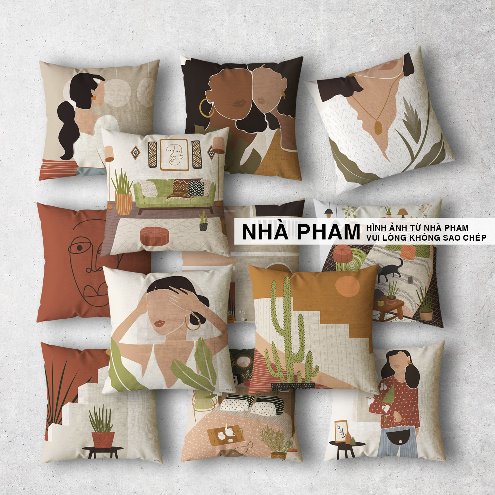 VỎ GỐI TRANG TRÍ SOFA ABSTRACT GIRL (No01 - No20) (45x45cm)