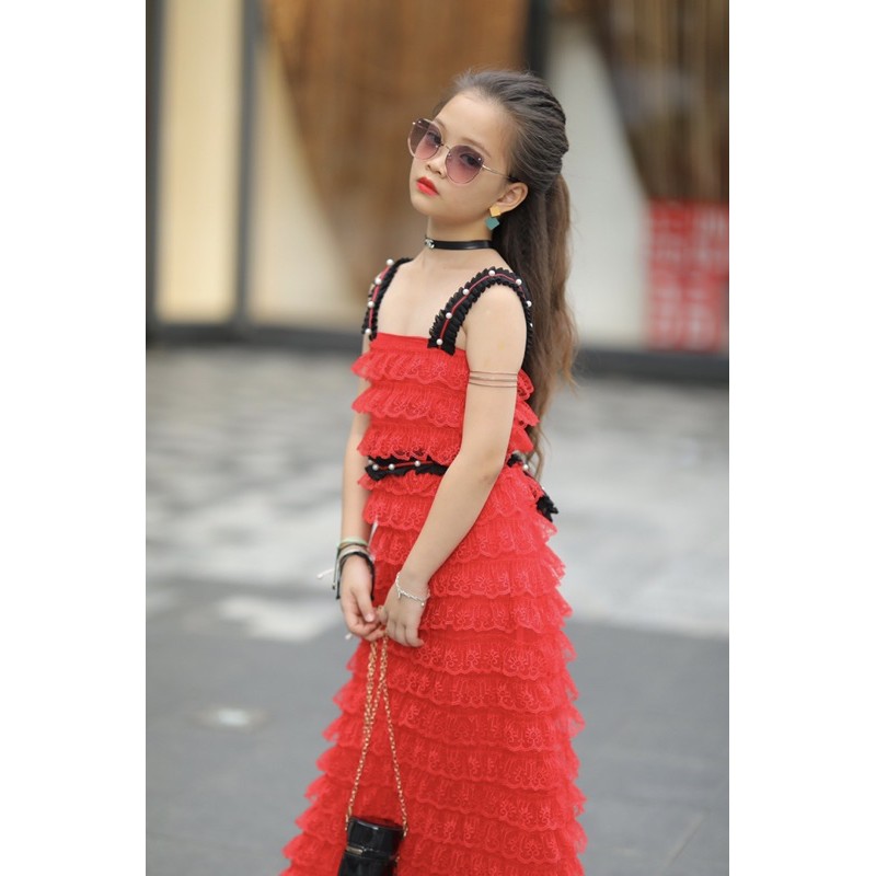 [HCM]Đầm Tầng Đỏ Tiểu Thư Bé Gái Sang Chảnh