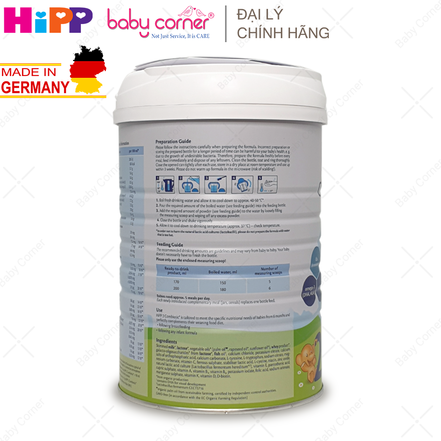 [HCM][HSD: 2024 - 2025] Sữa Bột Công Thức HIPP ORGANIC COMBIOTIC Số 2 (cho bé từ 6-12 tháng) lon 350g/ 800g
