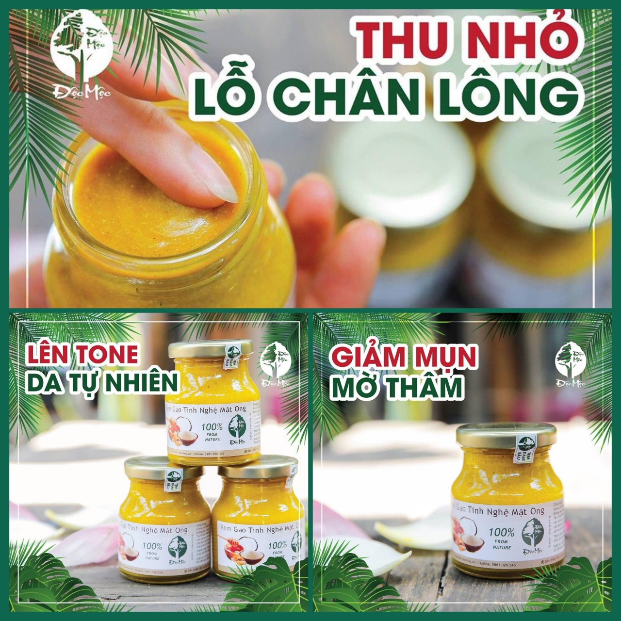 [Tặng Cọ-Chén-Thìa] Mặt Nạ Kem Gạo Tinh Nghệ Mật Ong-Độc Mộc (Trắng Da-Mờ Thâm)