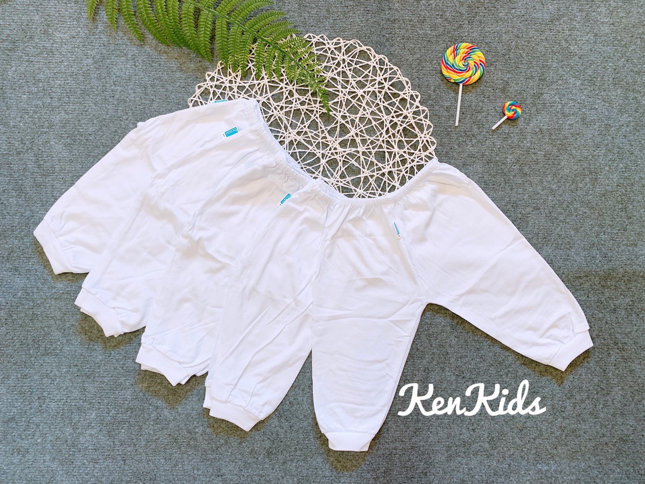 Combo 5 quần dài trắng bo gấu thun cotton 100% cho bé