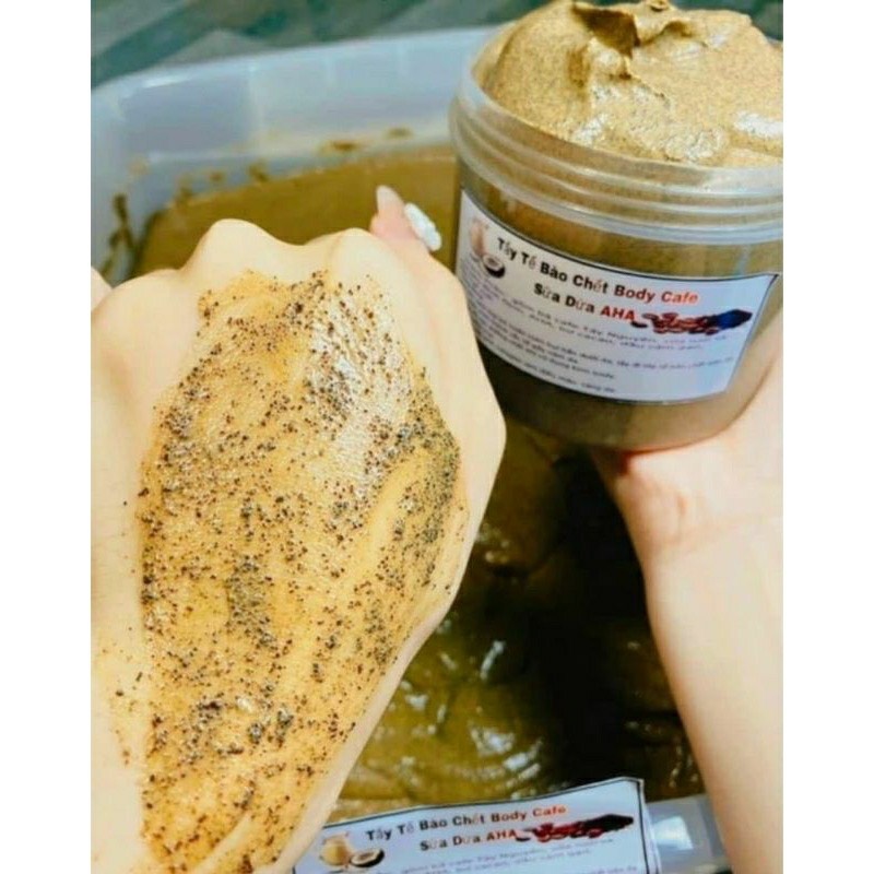 Kem tẩy da chết cafe sữa dừa có hạt mát xa ( ko tem)