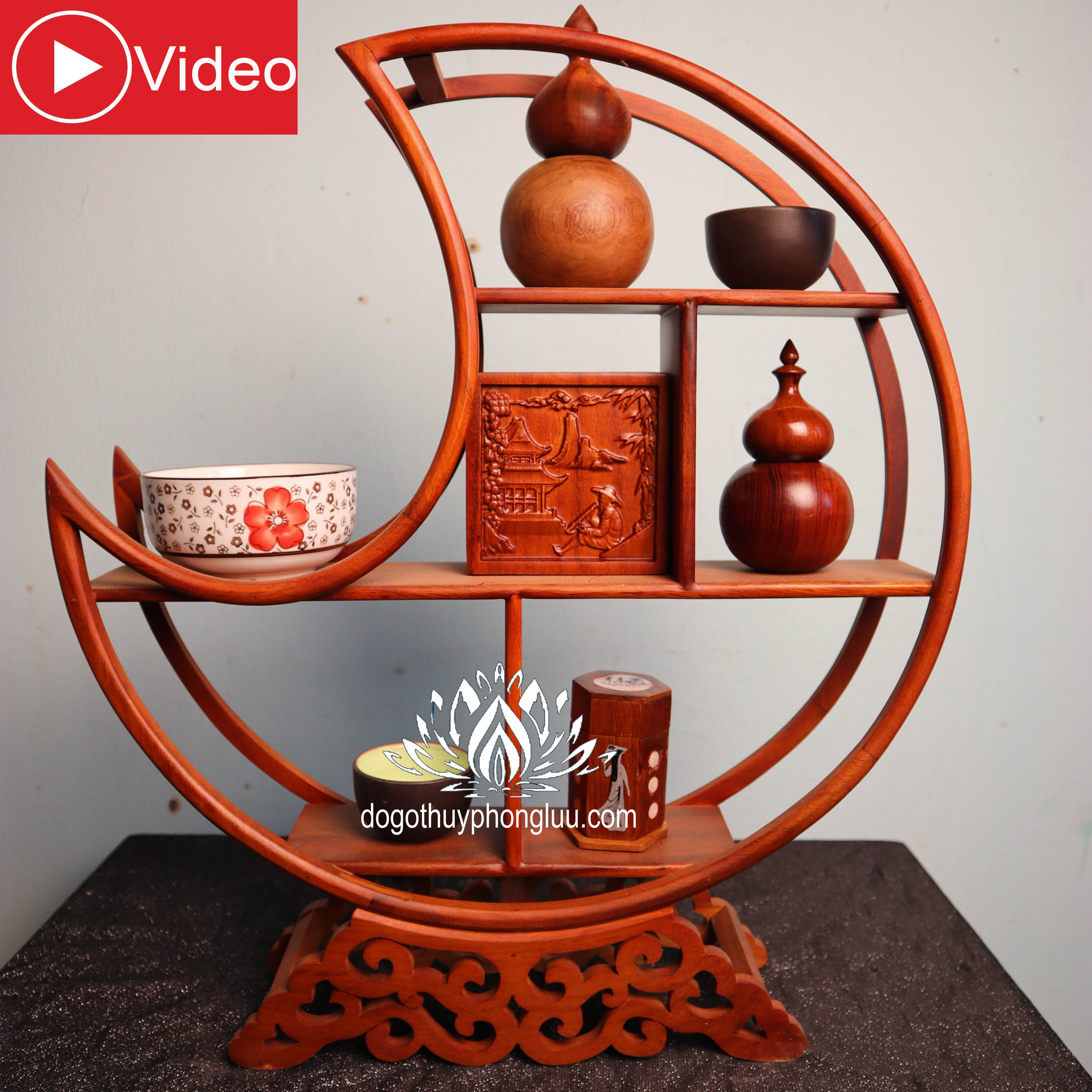 Kệ mini gia dụng gỗ gõ kệ bày đồ gỗ nhỏ kệ mini dáng mặt trăng cỡ 45cm