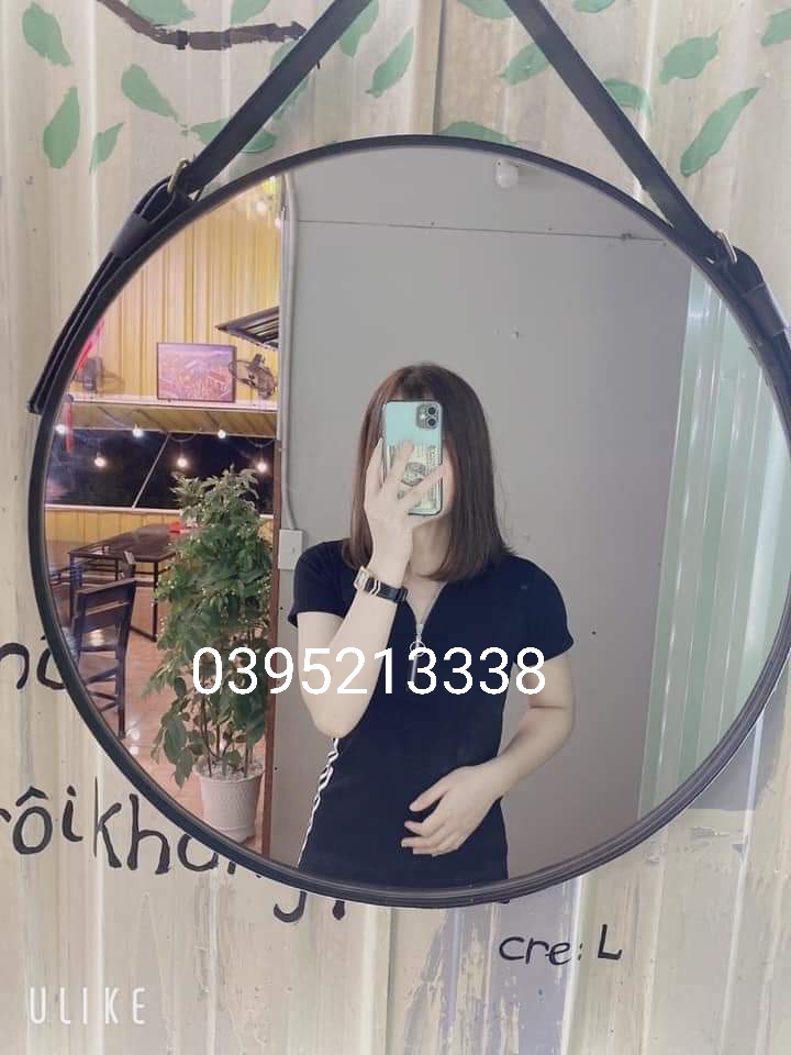 (Size 70cm) Gương Tròn Treo Tường Viền Da Simili (Màu : Đen , Trắng , Nâu , Da bò)