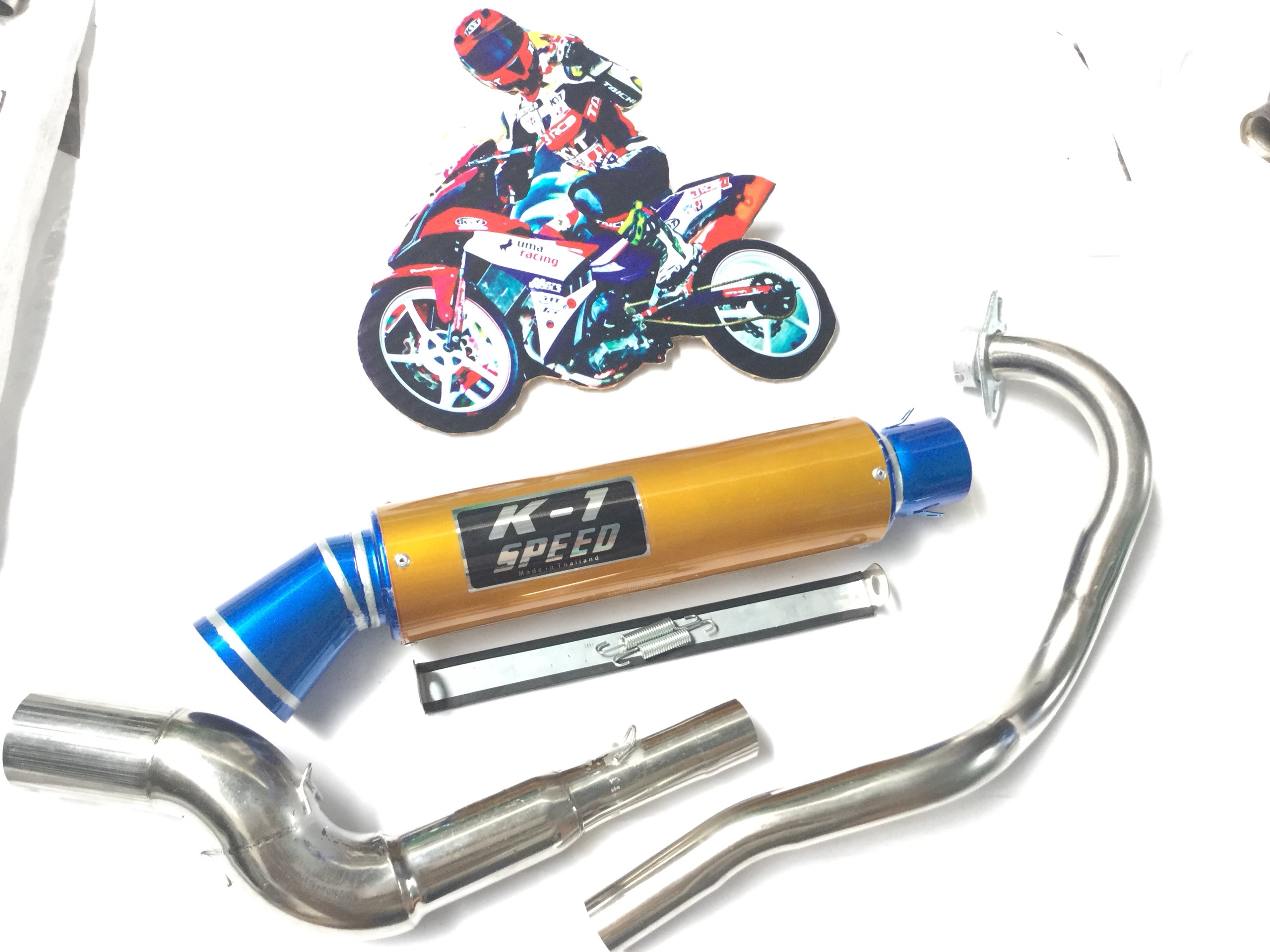 Pô K1 vip xanh - Cổ Cong 2 Khúc Đá Exciter 150