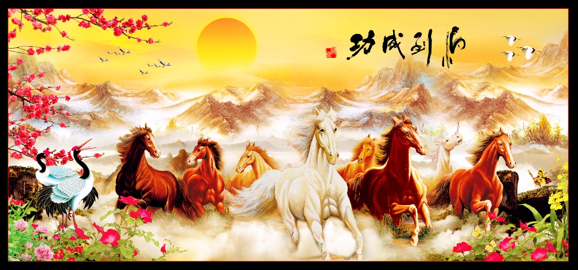 Tranh dán tường 3d Mã đáo thành công kt 1M2*2M