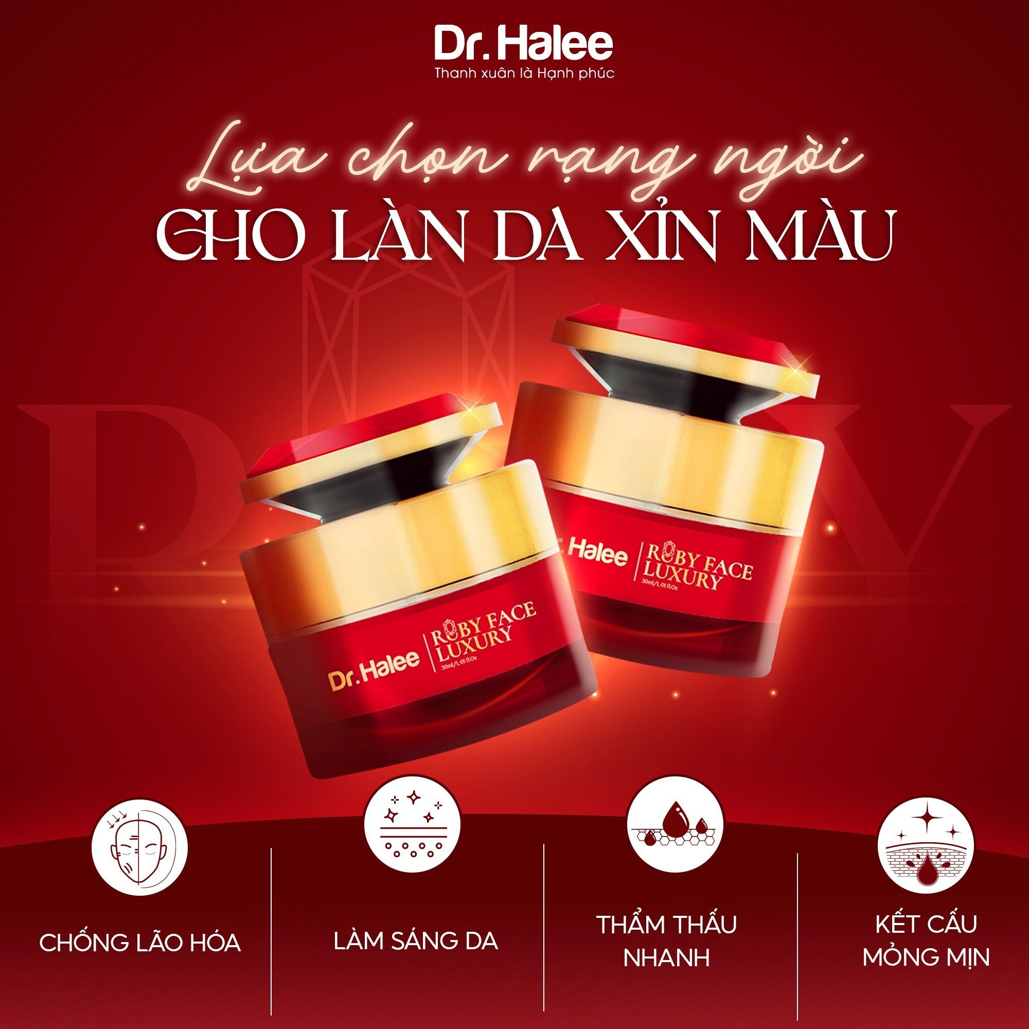 Combo Kem Ruby Lựu Đỏ Ban Đêm Dr Halee Và Serum Dưỡng Trắng HA Multi