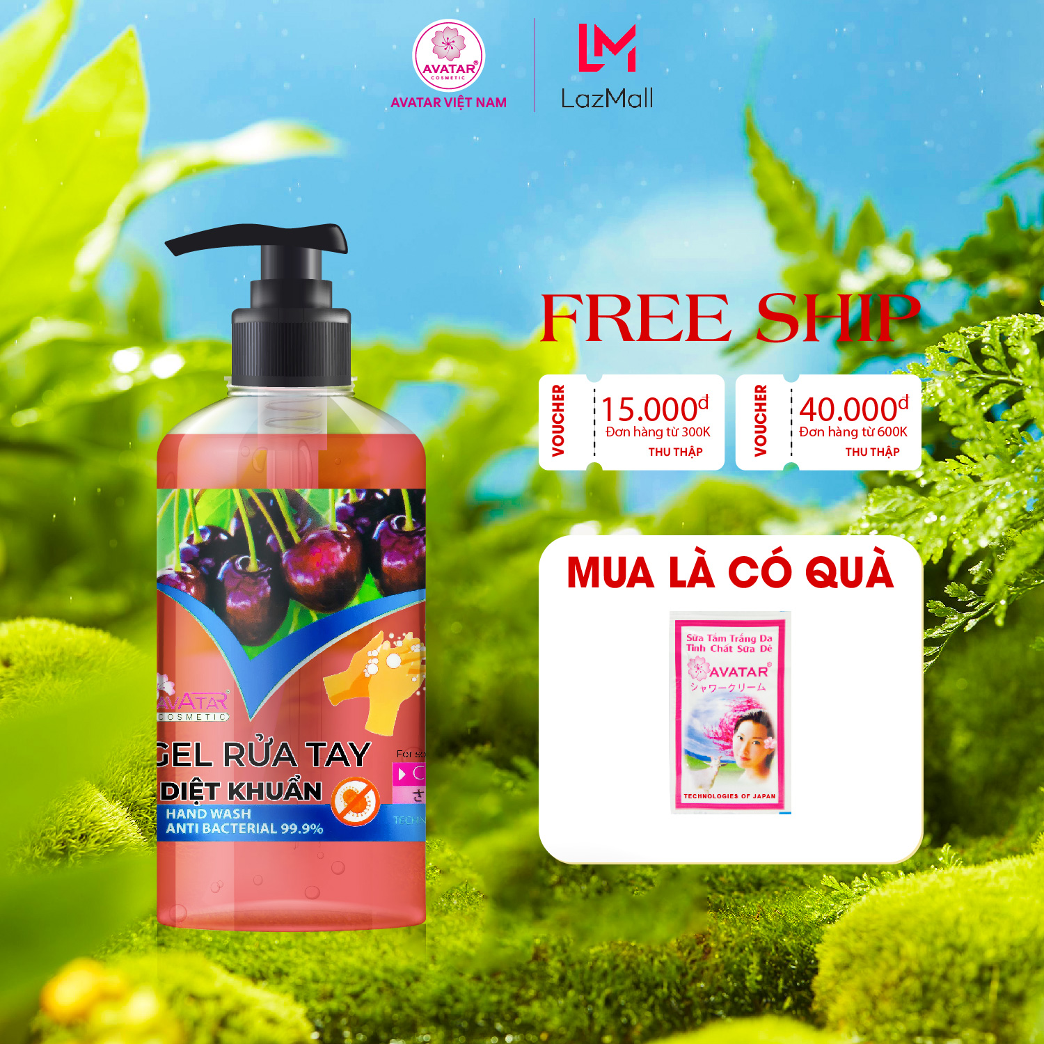 Gel rửa tay Avatar diệt khuẩn hương Cherry Diệt Khuẩn Vượt Trội