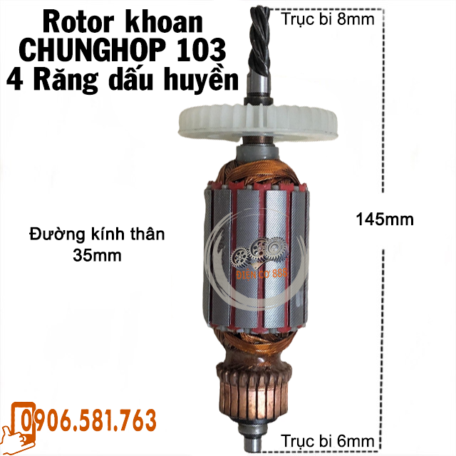 Rotor khoan CHUNGHOP 103 4 Răng Thân 35mm Dài 145mm 220V - Tặng chổi than