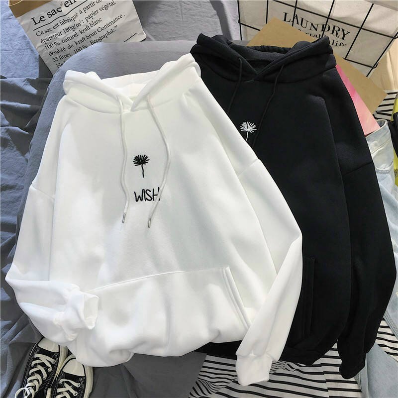 ÁO HOODIE HOA GIÓ THÊU CHỮ WISH ÁO KHOÁC CHẤT NỈ DÀY MỀM PHỐI MŨ LIỀN MÀU SẮC XINH XẮN