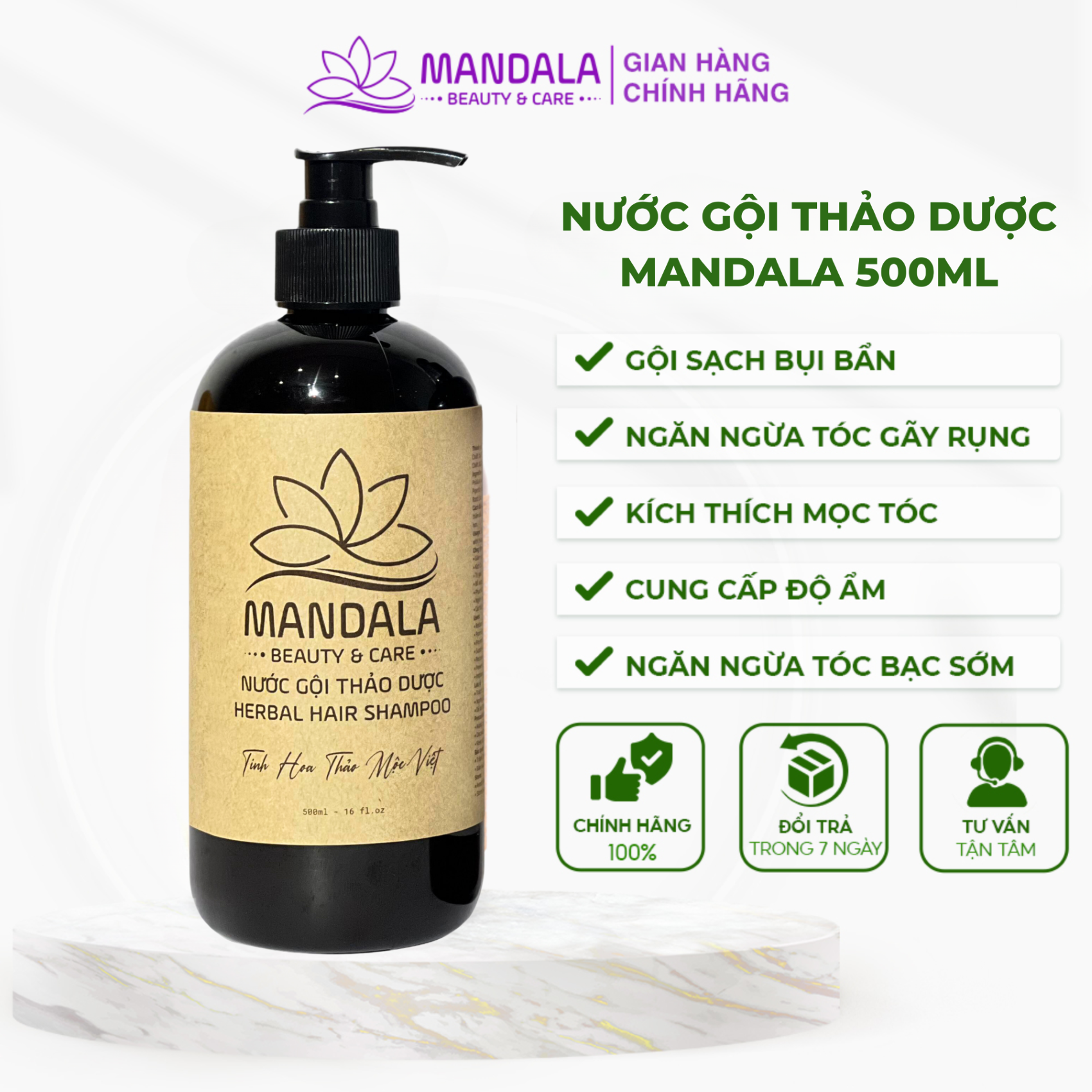 Nước Gội Thảo Dược Mandala Chăm Sóc Tóc, Mượt Tóc  Kích Thích Mọc Tóc Dày Bồng