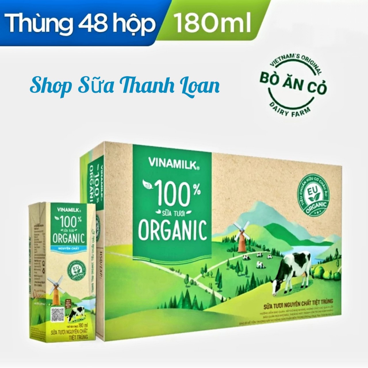 (HSD T12-2024) Thùng 48 Hộp Sữa Tươi Vinamilk Organic Không Đường 180ml.