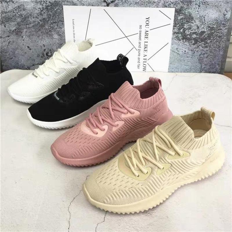 (4 Màu kèm Video) giầy thể thao, giầy sneaker nữ thơi trang hàn quốc màu kem màu hồng màu trắng màu đen chất vải đi êm chân