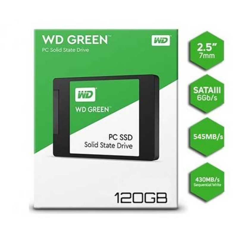 Bảng giá Ổ cứng gắn trong WD Green SSD 120GB 2.5, 7MM, Sata3, Read up to 545MB, Write up to 430MB, up to 37K 63K IOPS, 3Y WTY WDS120G2G0A Phong Vũ