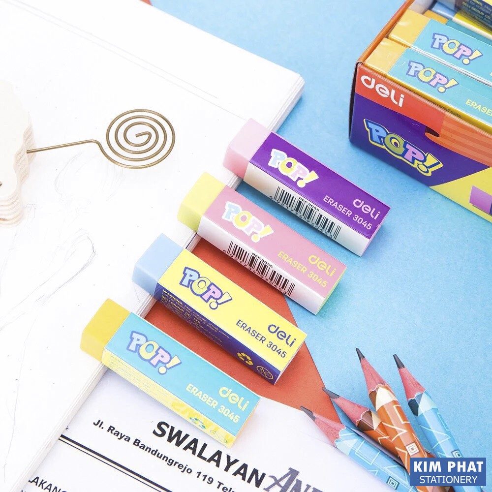 Gôm tẩy 2B 4 màu POP DELI E3045 (Combo 2 cái)
