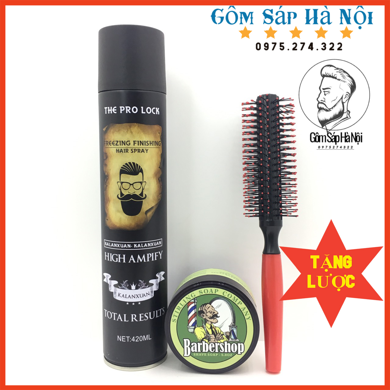 COMBO  Gôm Xịt Tóc The Pro Lock + Sáp Vuốt Tóc BarBer + Tặng Lược