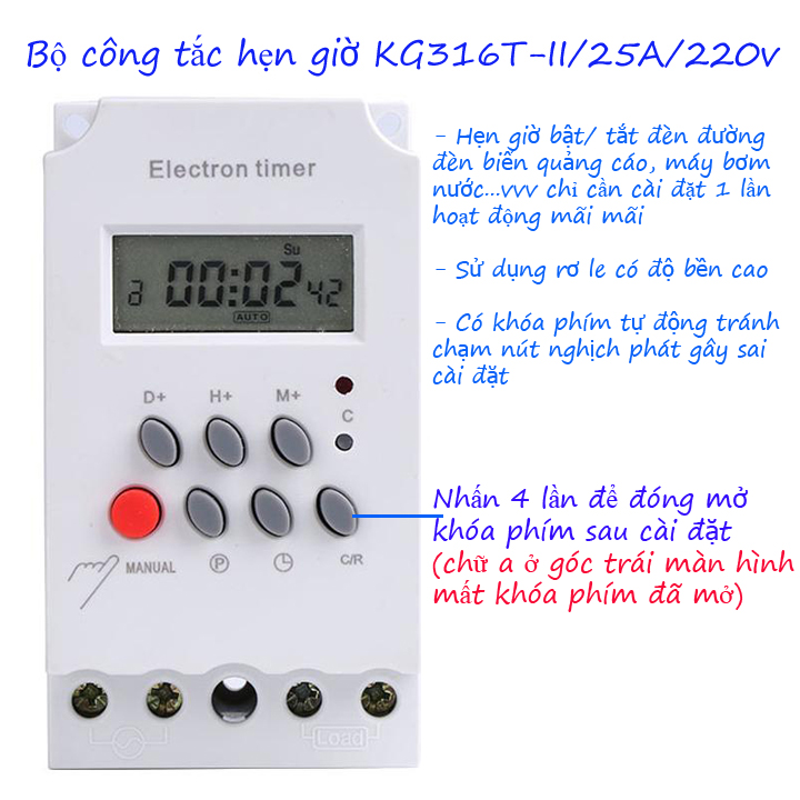 Bộ công tắc hẹn giờ bật tắt điện tự động chuẩn công nghiệp Kg316T-II khóa phím, công tắc điện hẹn giờ, công tắc thông minh