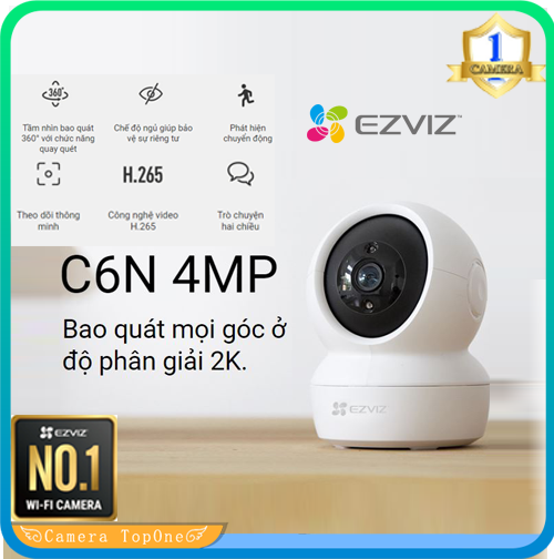 [NHÀ PHÂN PHỐI, BH 2 NĂM, FREESHIP 20K] C6N 4MP Đổi Qua Phiên Bản Nâng Cấp H6c Pro 4MP - Camera WIFI Không Dây EZVIZ C6N 4MP 2K HD 1440p H265 xoay 360 , đàm 2 chiều - Bản nâng cấp C6N 1080p