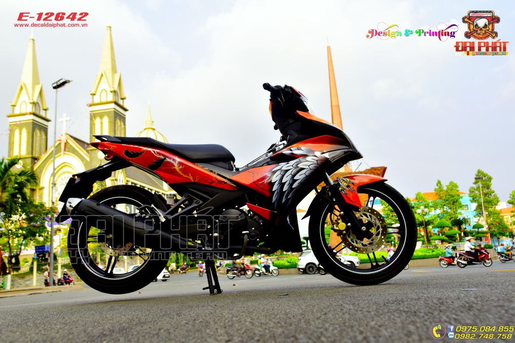 Tem Trùm Xe Exciter 150 Đại Bàng Cam Đen