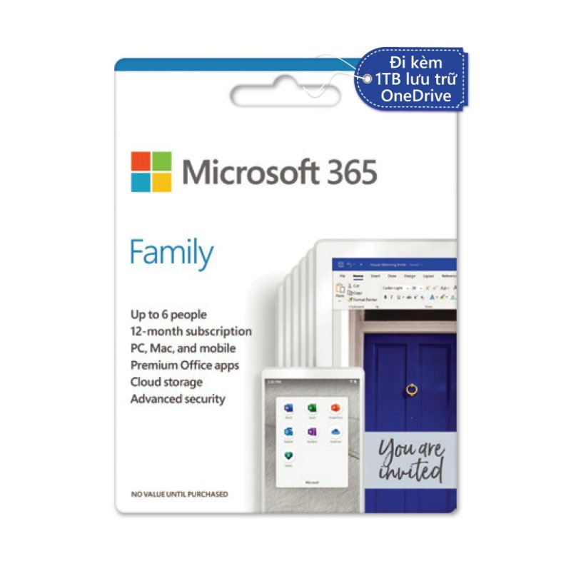 Bảng giá [HCM]Phần mềm văn phòng Microsoft Office 365 Family | kèm 1TB lưu trữ OneDrive - Hàng Chính Hãng Phong Vũ
