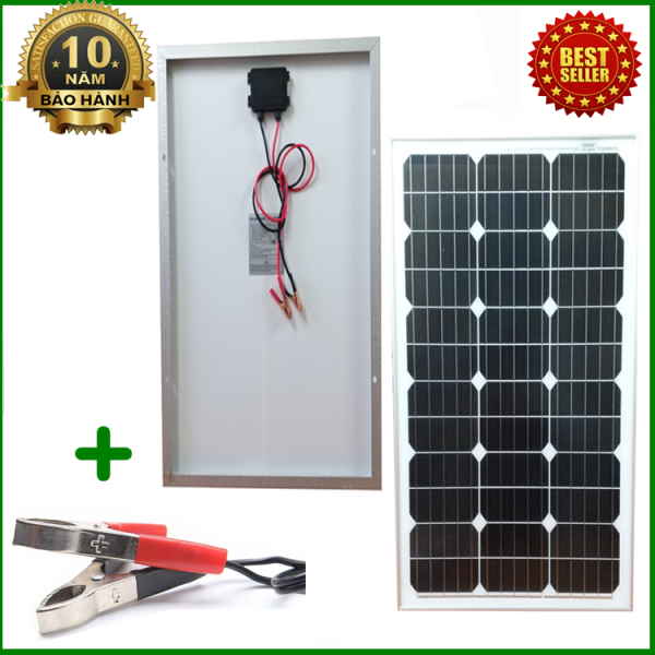 Tấm Pin năng lượng mặt trời đơn tinh thể Mono 60W tặng kèm kẹp bình acquy