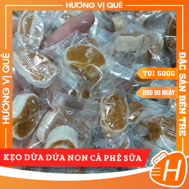 Kẹo Dừa Dứa Non Cà Phê Sữa - Túi 500g - Đặc Sản Bến Tre
