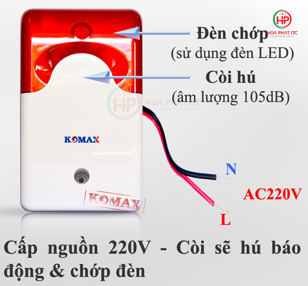 [BH 12 tháng] Còi hú kèm đèn chớp 220V Komax KM-A09