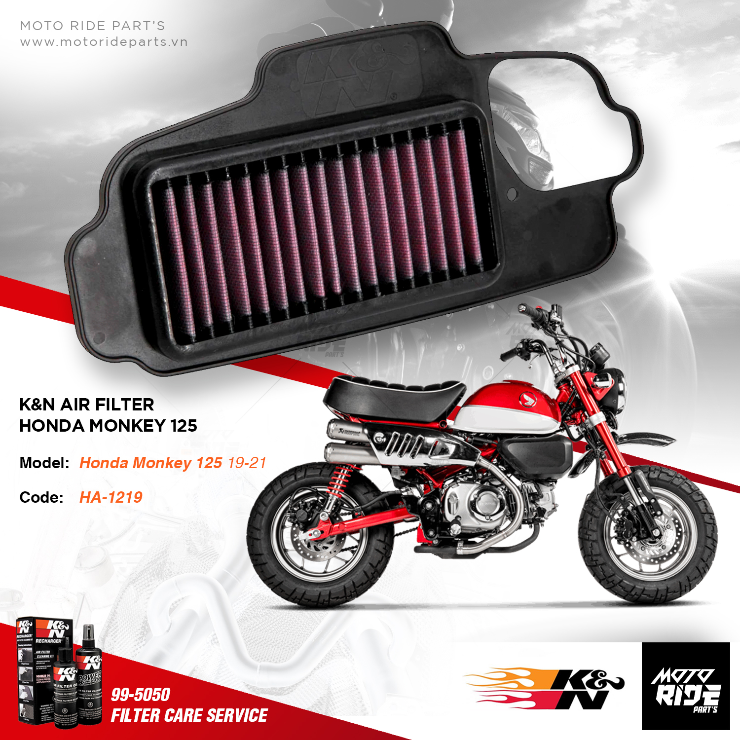 K&N HA-1219 LỌC GIÓ ĐỘ CHO HONDA MONKEY 125