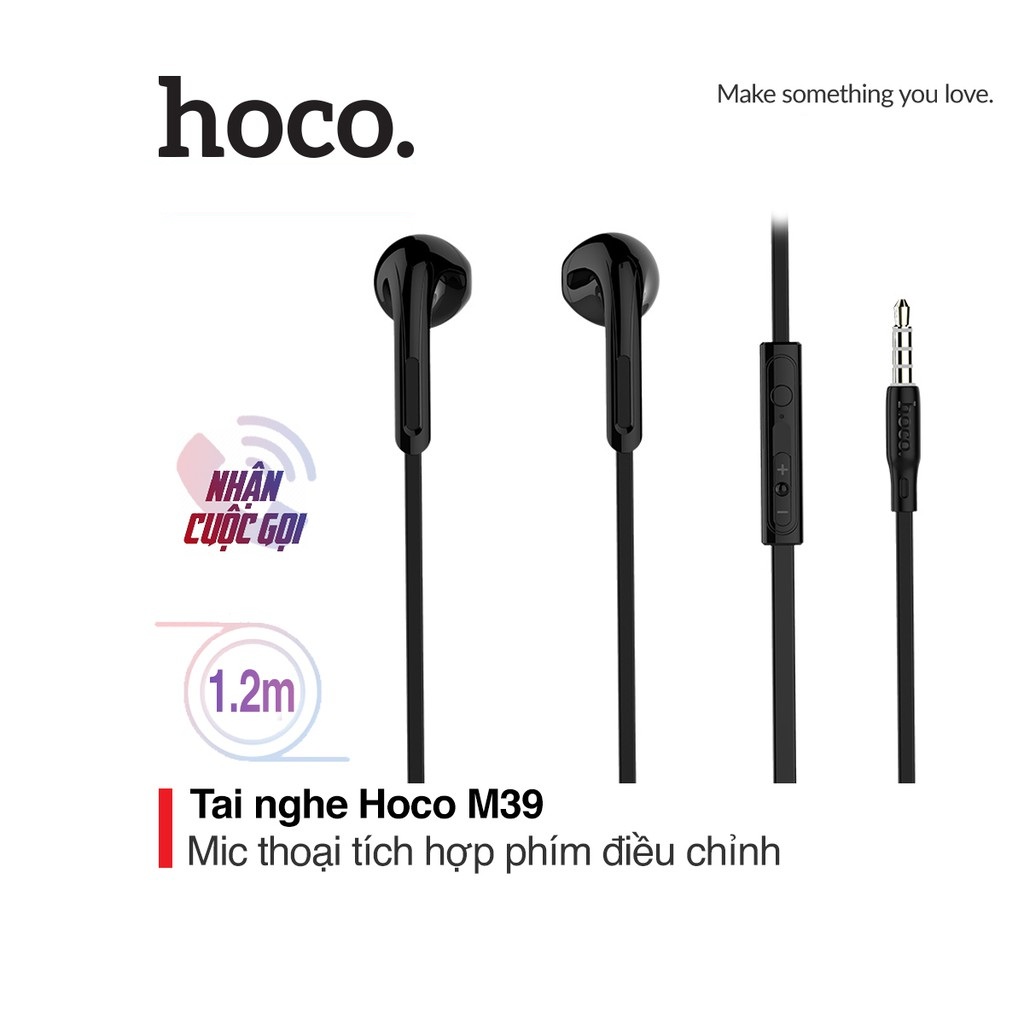Tai nghe nhét tai Hoco M39 jack 3.5mm chất liệu nhựa bền bỉ tích hợp Micro cho Smartphone dài 1.2M