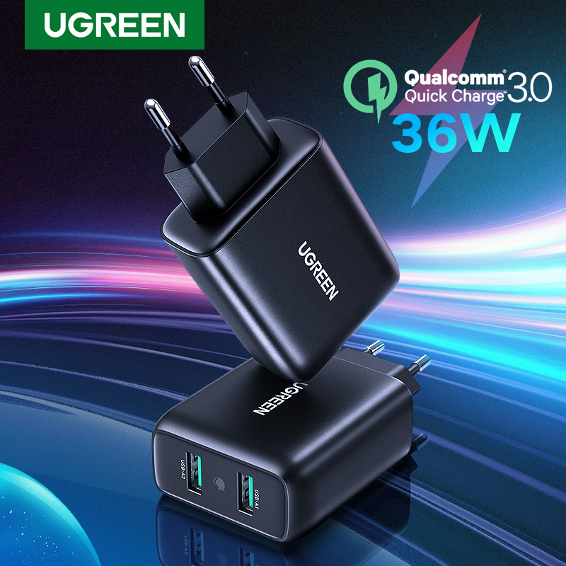 UGREEN EU Plug Dual Quick Charger 3.0 USB Wall Charger Fast Charging for Android iOS Phone and Tablet Black