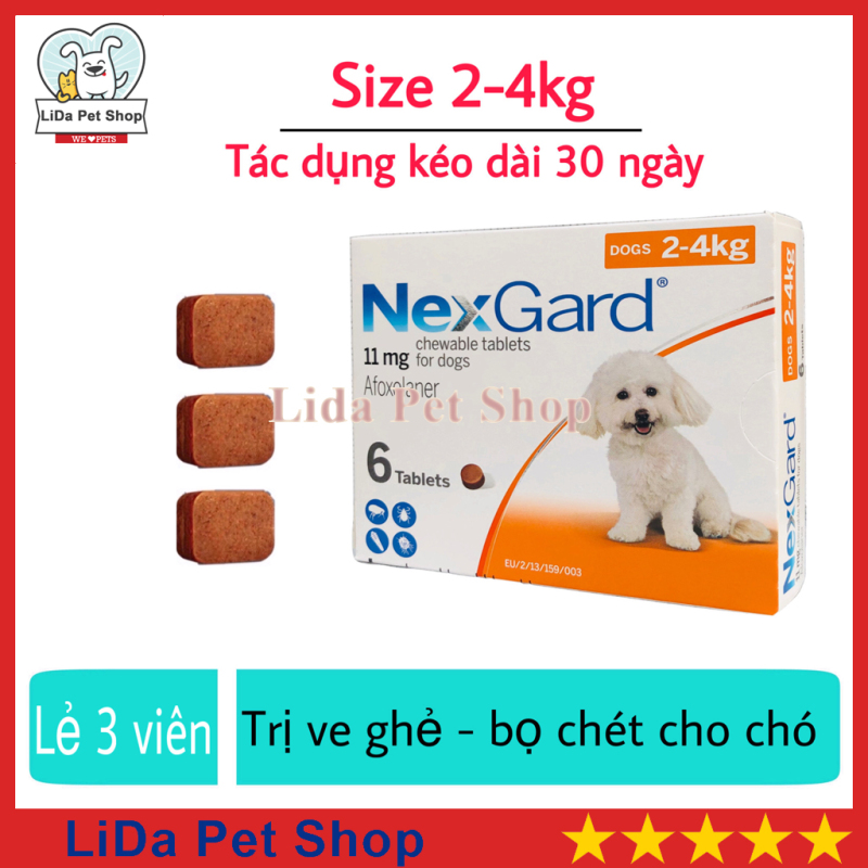 [Lấy mã giảm thêm 30%]HN- NEXGARD viên nhai ve ghẻ bọ chét cho chó - Lẻ 3 viên (size 2-4kg. no box) - Lida Pet Shop
