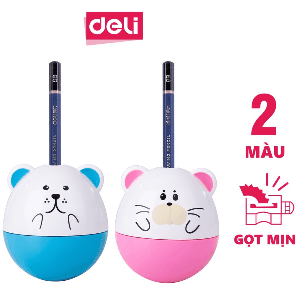Gọt bút chì 1 lỗ deli e0522-siêu cute,hai màu xanh dương và hồng-giao màu ngẫu nhiên
