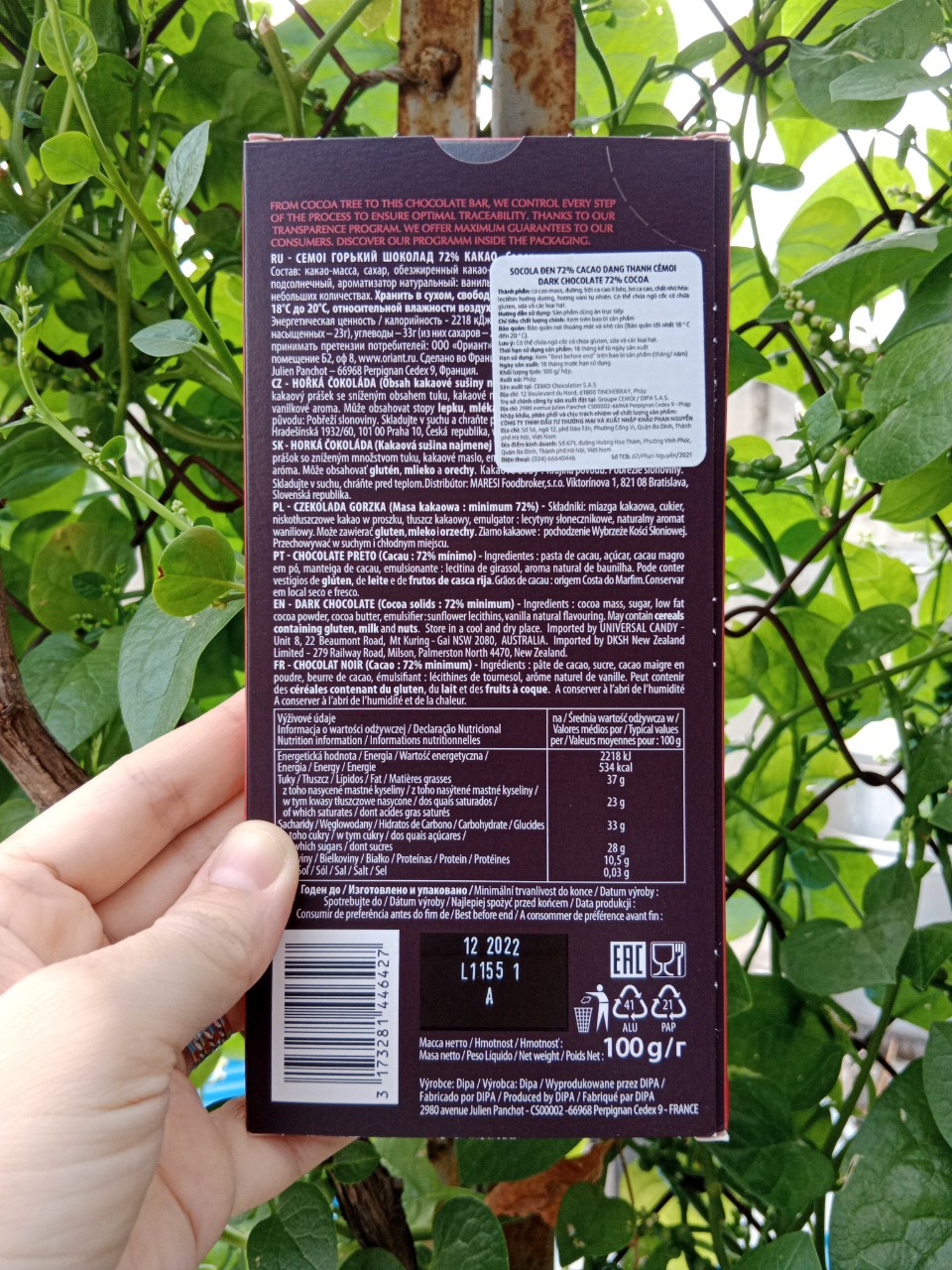 Socola Đen 72% Cacao Dạng Thanh Cémoi 100g - GiftLife