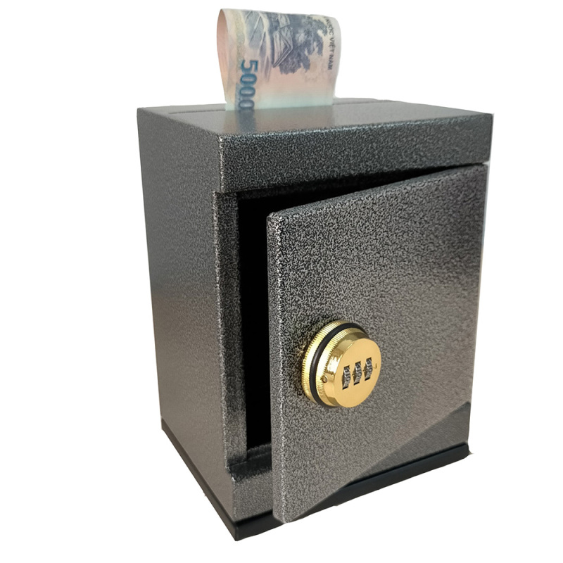 Két sắt mini khóa số không chìa đen tiết kiệm mini safe box black piggy bank
