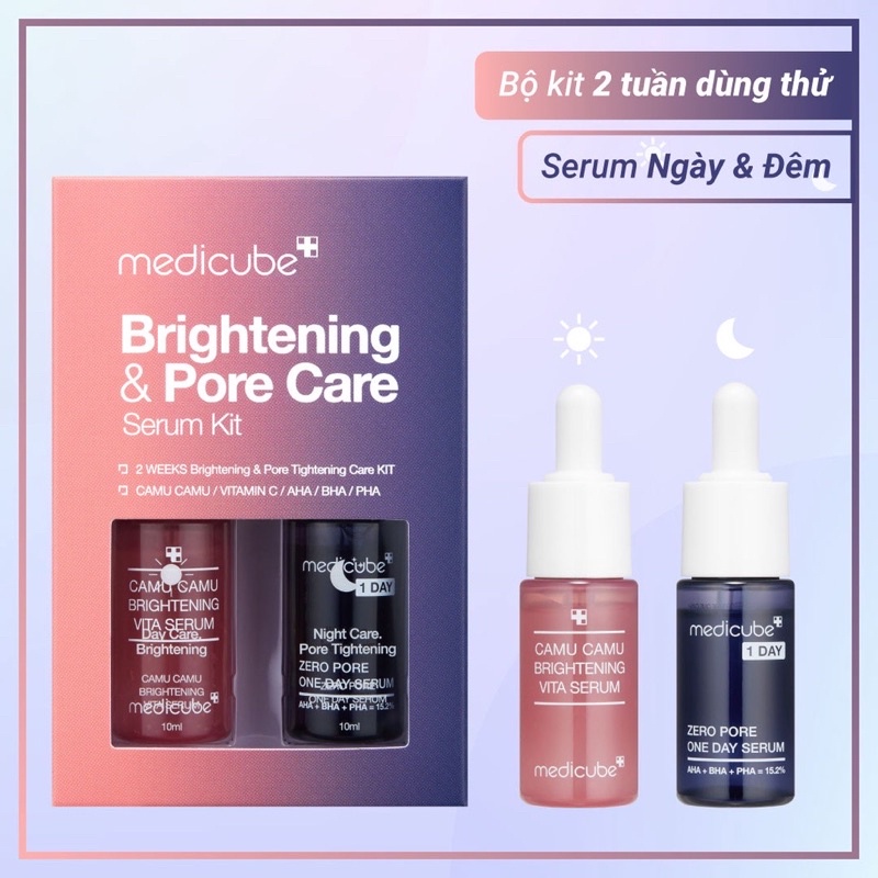 Set dưỡng da Mini nhỏ lỗ chân lông và mờ sẹo thâm (camu camu + one day serum)