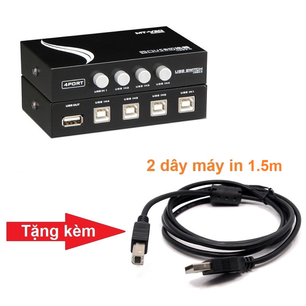 Bộ chia 4 máy tính dùng chung 1 máy in Switch USB MT-VIKI Tặng kèm 2 Dây máy in 1.5m chất lượng cao