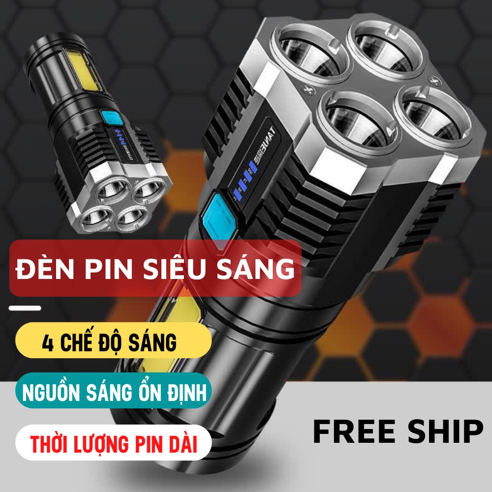 Đèn Pin Siêu Sáng 4 LED L-S03 Chống Nước 4 Chế Độ Sáng (Hộp Đen)