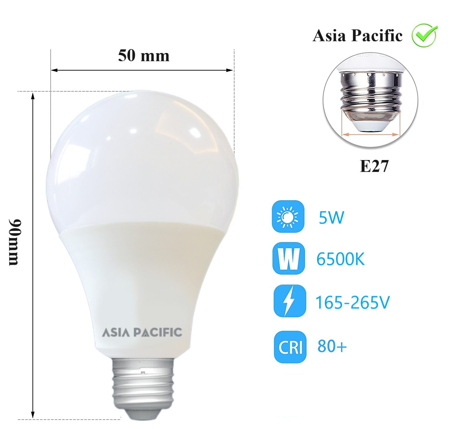 Bóng đèn led bulb Asia Pacific Lighting 5W (bóng đèn led búp tròn)