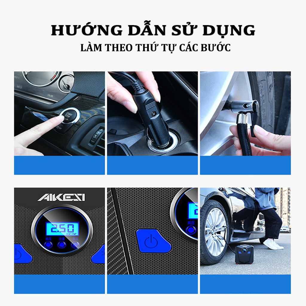 Bơm lốp thông minh AIKESI cho xe ô tô (Tự động ngắt theo cài đặt)