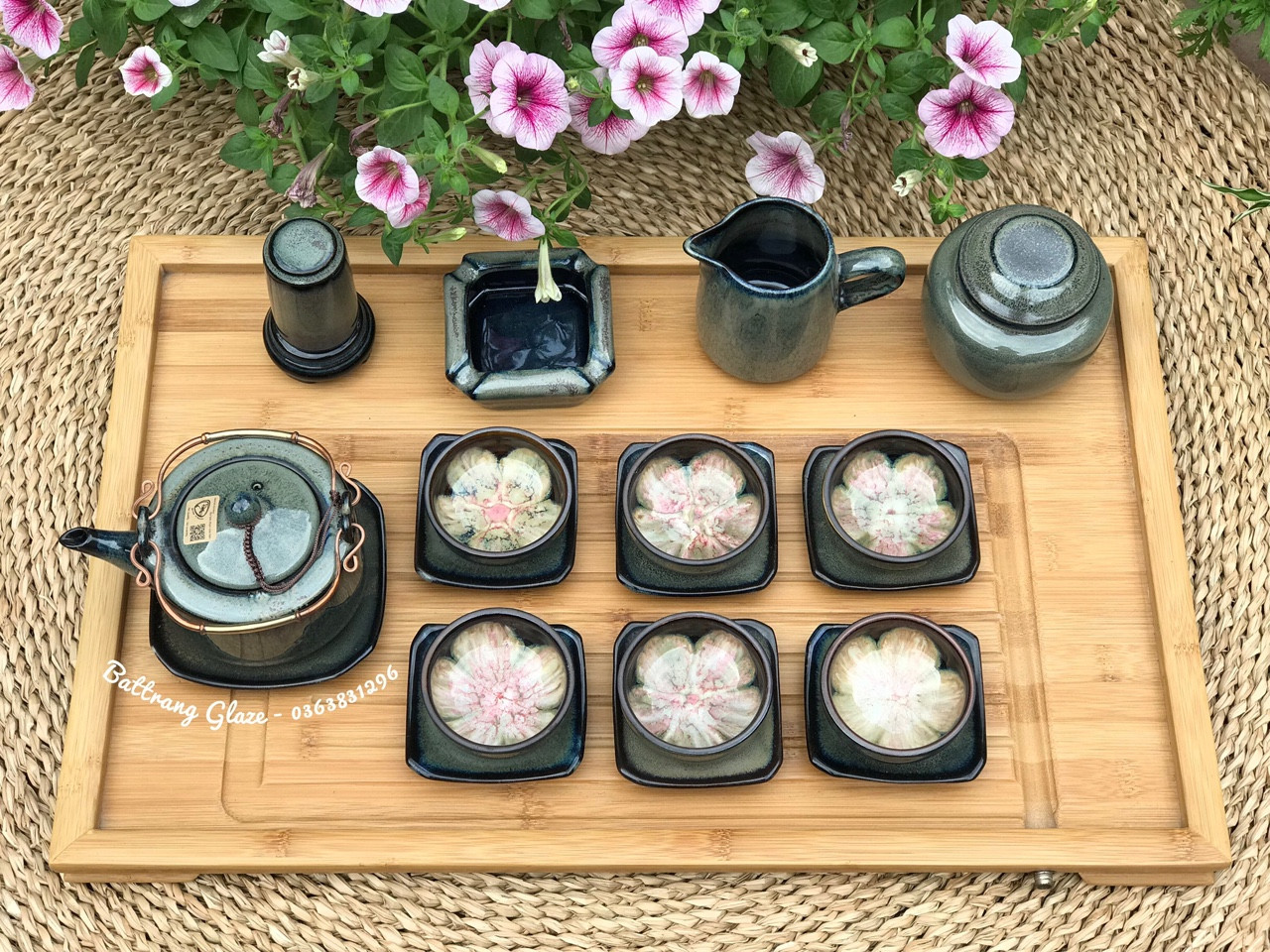 Bộ ấm chén men hỏa biến Bát Tràng ( Không bao gồm khay gỗ)