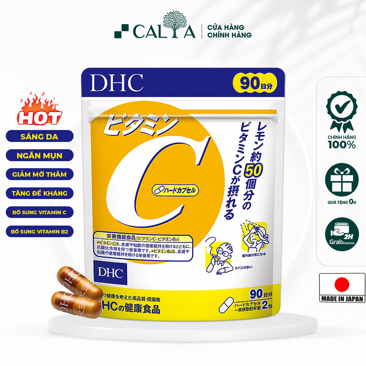 Viên Uống DHC Vitamin C Nhật Bản, Làm Đẹp Da, Chống Oxy Hóa Và Mờ Thâm Mụn