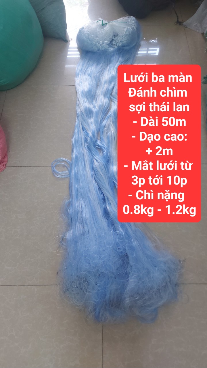 LƯỚI ĐÁNH BẮT CÁ 3 MÀN (3 LỚP) CAO 2M, LƯỚI THÁI LAN dài 50m