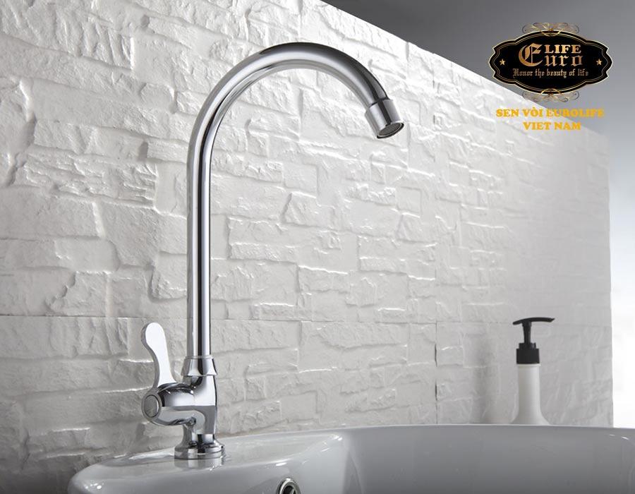 Vòi rửa chén lạnh đồng mạ chrome Eurolife EL-RC05 (Trắng bạc)