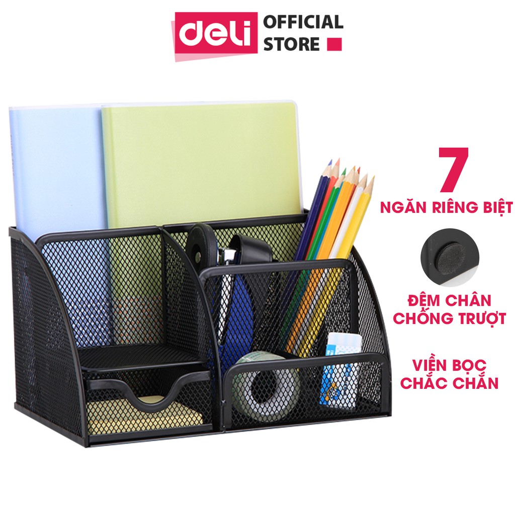 Giá sắt đựng đồ dùng cá nhân để bàn Deli - màu đen - 9200
