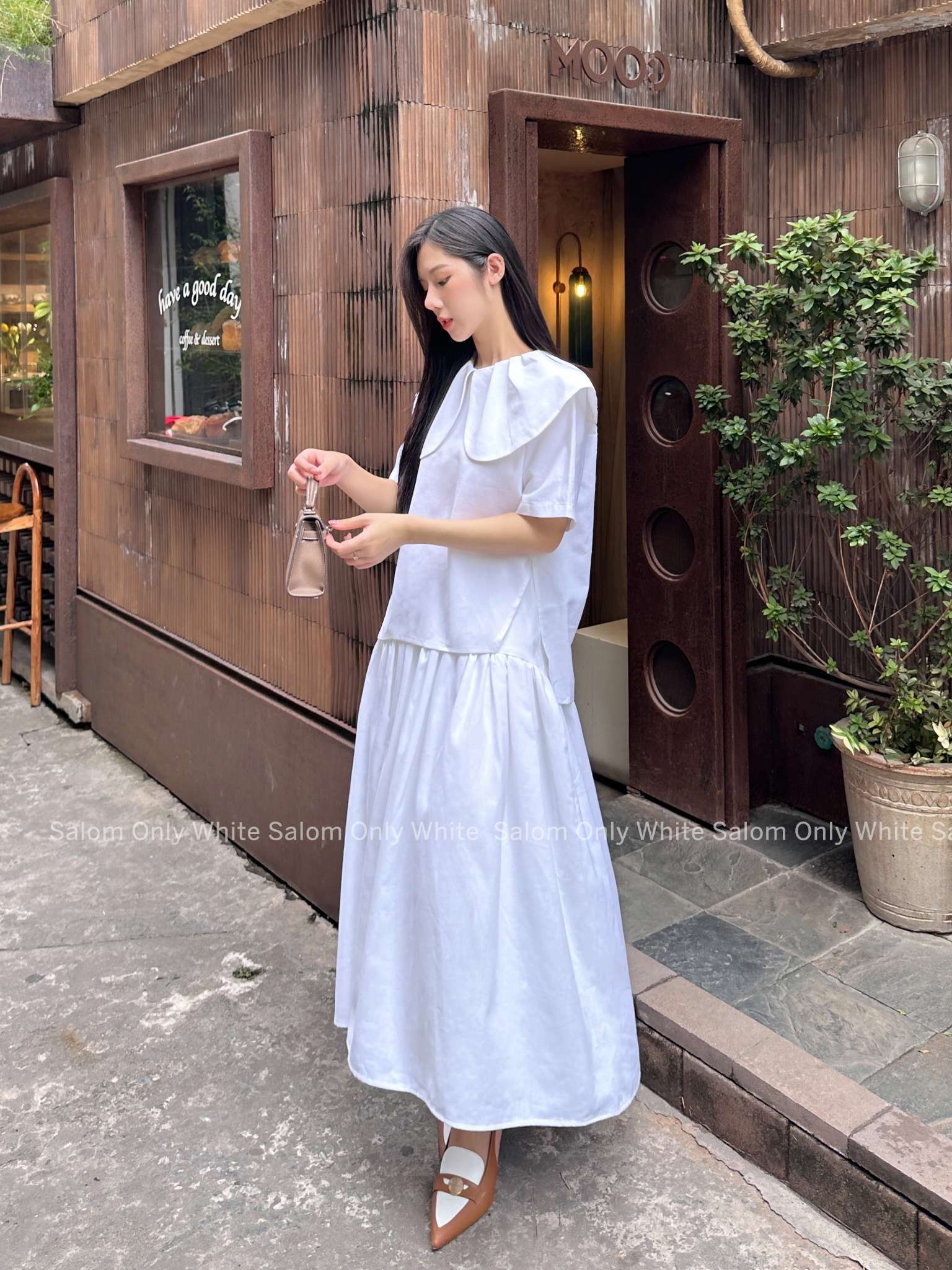 𝐒𝐞𝐭 𝐀́𝐨 𝐒𝐞𝐧 𝐯𝐚̀ 𝐂𝐡𝐚̂𝐧 𝐕𝐚́𝐲 𝐘𝐞̂𝐧 - Áo Cổ Sen và Chân váy Linen Cạp Cao SALOM (Ảnh thật chính chủ)