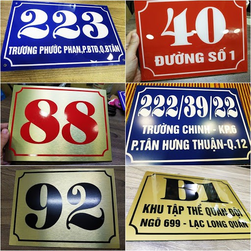 Biển số nhà Chất liệu mica hoặc alu bồi decal lên các kích thước 15x20cm, 18x23cm, 15x15cm