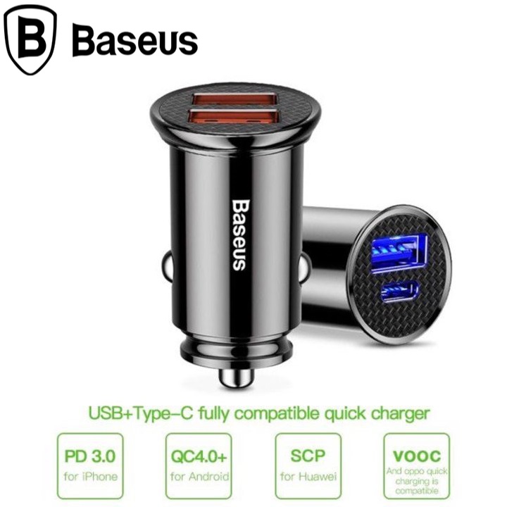Tẩu sạc nhanh đa năng cho xe hơi, xe ô tô trang bị cổng Type-C và USB nhãn hiệu Baseus CCALL-AS01 Công suất 30W, Quick Charge 3.0 hỗ trợ PD